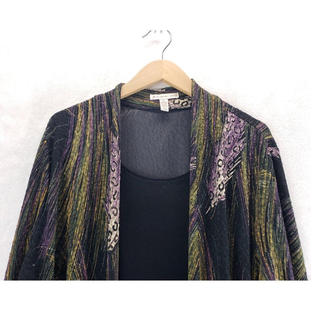 Women’s Cardigan Camisole Set 2x Black Purple Shimmer MJ Collection Mardi Gras - Picture 2 of 15